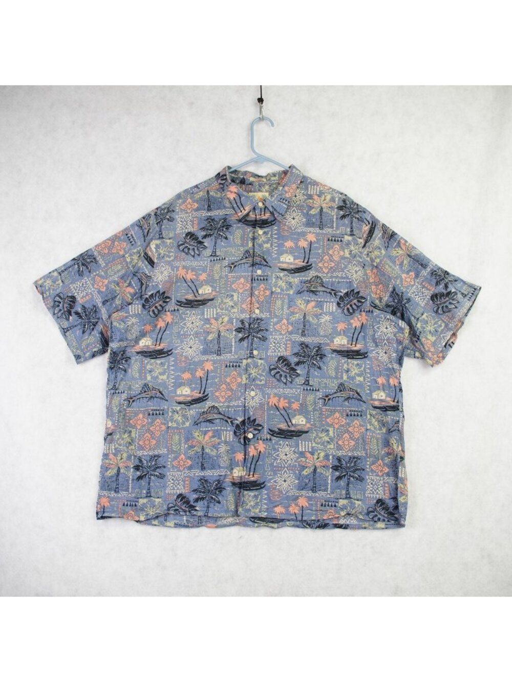 Reyn Spooner Mens Button Up Marlin Regency Cotton Hawaiian Shirt 2XL Lawn Tiki